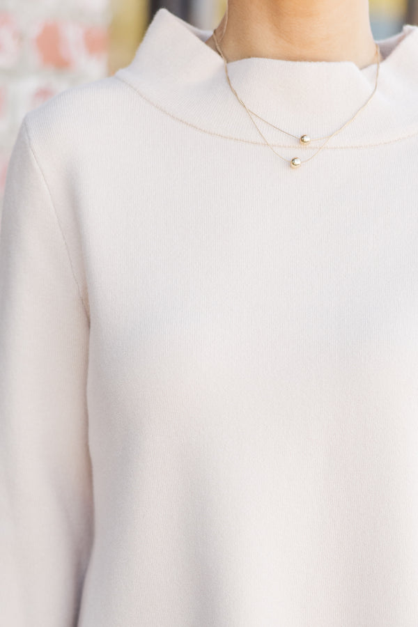 Just A Feeling Light Taupe Mock Neck Sweater