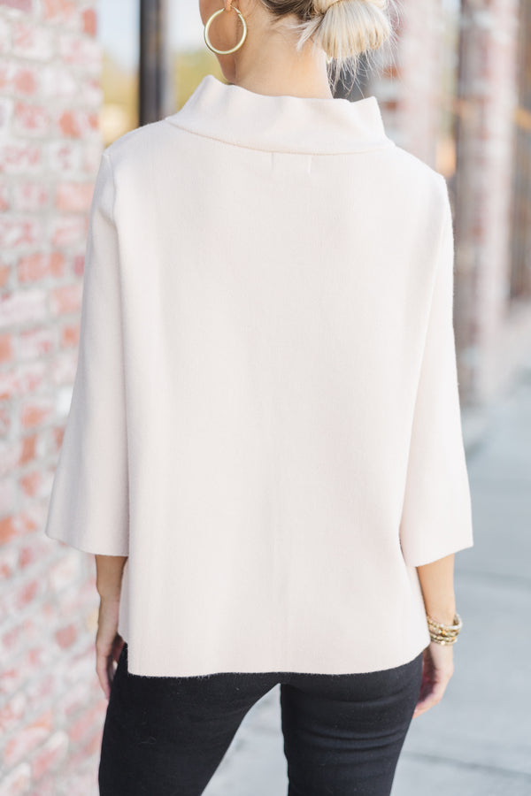 Just A Feeling Light Taupe Mock Neck Sweater