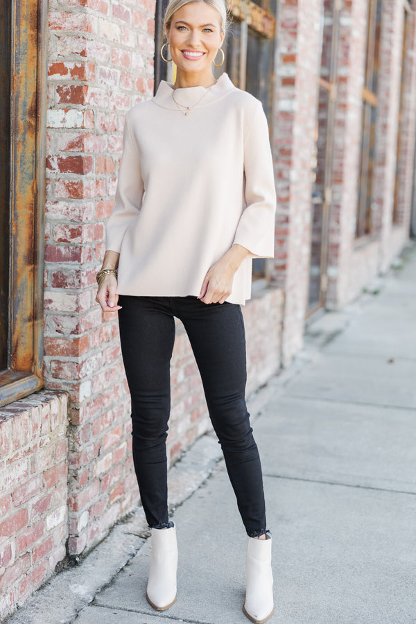 Just A Feeling Light Taupe Mock Neck Sweater