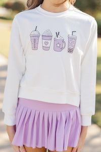 Girls: Coffee Break White Graphic Sweatshirt