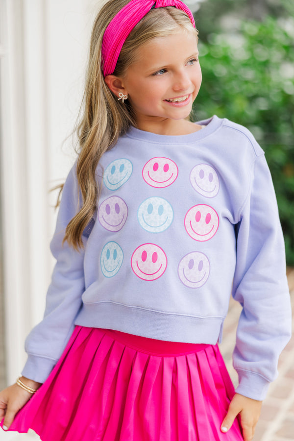 Girls: Be Happy Lavender Graphic Sweatshirt