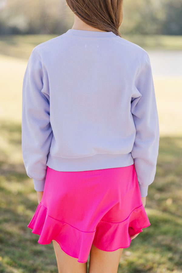 Girls: Be Happy Lavender Graphic Sweatshirt