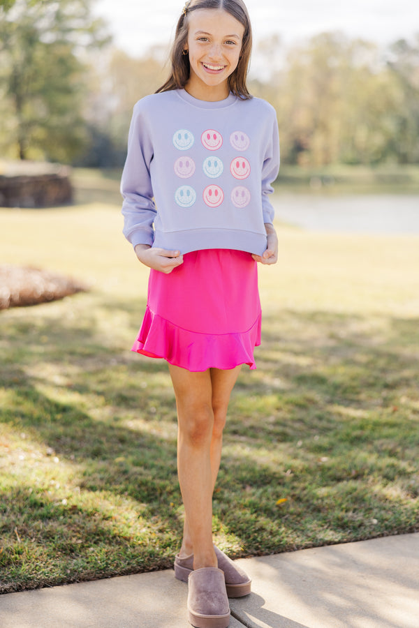 Girls: Be Happy Lavender Graphic Sweatshirt