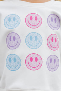 Girls: Be Happy White Graphic Sweatshirt