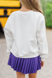 Girls: Be Happy White Graphic Sweatshirt