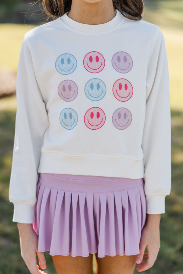 Girls: Be Happy White Graphic Sweatshirt