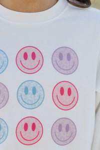 Girls: Be Happy White Graphic Sweatshirt