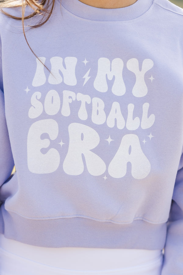 Girls: In My Softball Era Lavender Graphic Sweatshirt