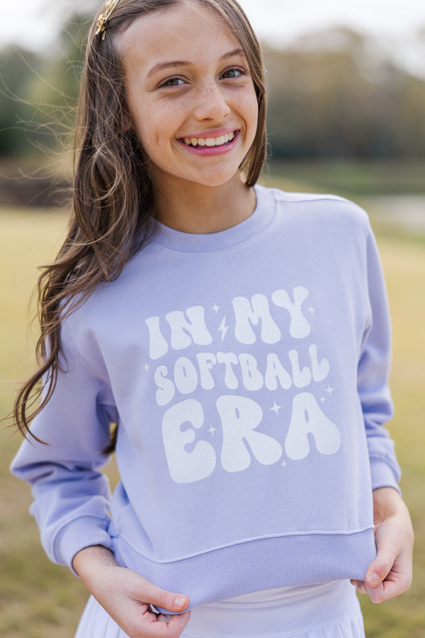 Girls: In My Softball Era Lavender Graphic Sweatshirt