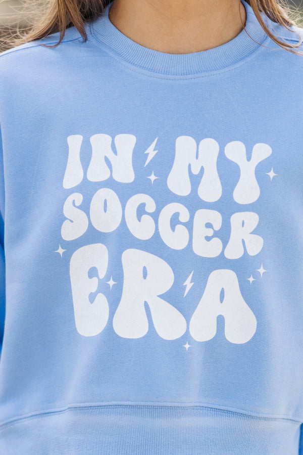 Girls: In My Soccer Era Blue Graphic Sweatshirt