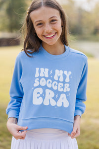 Girls: In My Soccer Era Blue Graphic Sweatshirt