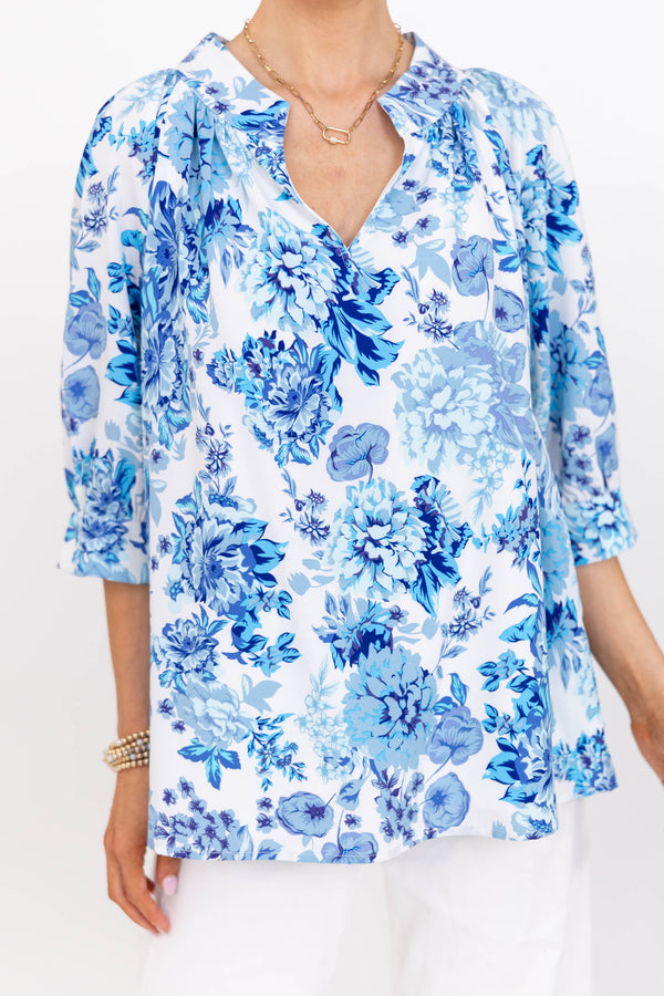True Self Light Blue Floral Blouse