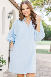 Above And Beyond Light Blue Textured Shift Dress