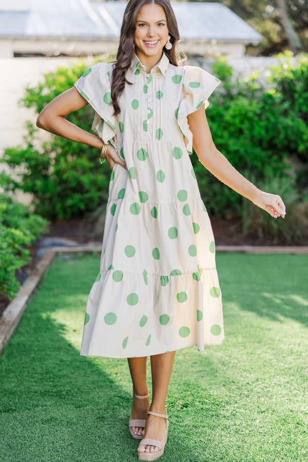 Find Your Joy Green Polka Dot Midi Dress
