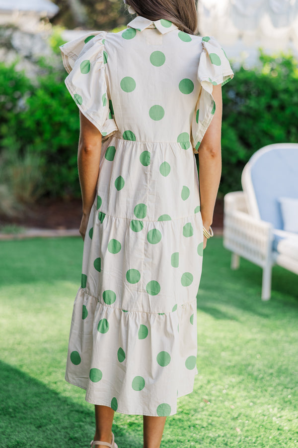 green polka dot dress outfit Long Sleeve Floral Polka Dot Dress Green