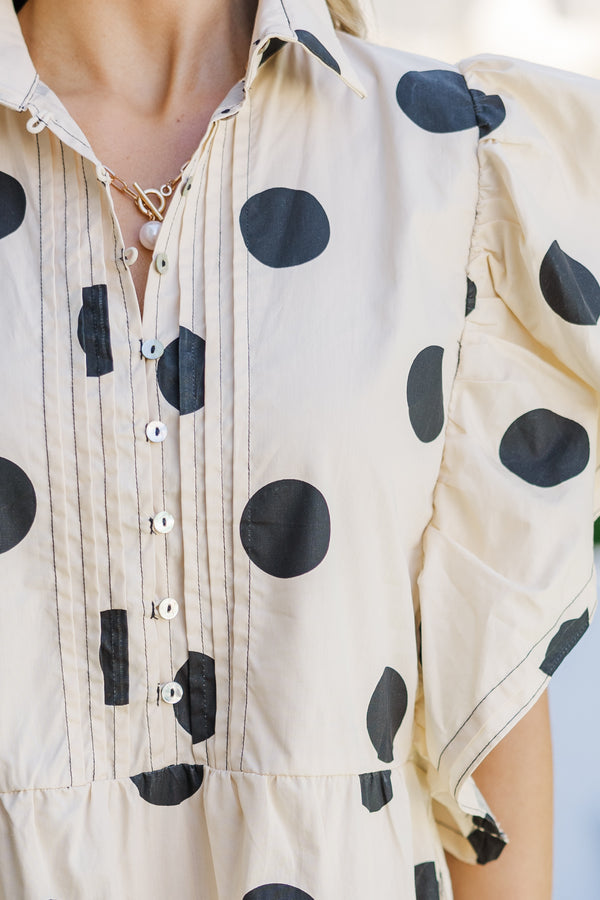 Out And About Ecru Polka Dot Romper