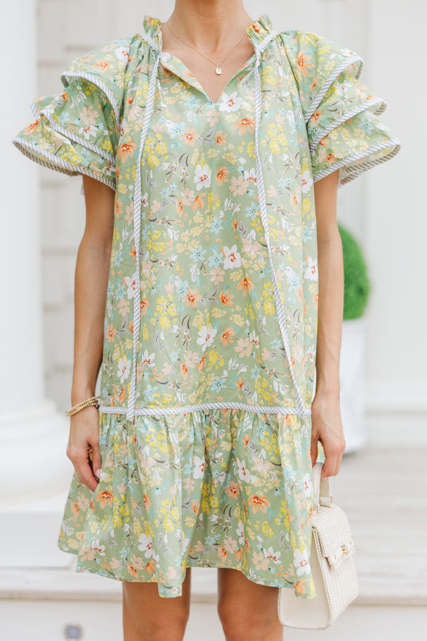 Find Your Well Sage Green Ditsy Floral Dress