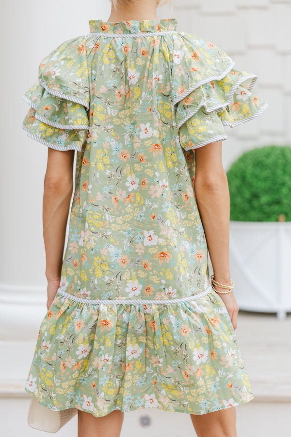 Find Your Well Sage Green Ditsy Floral Dress