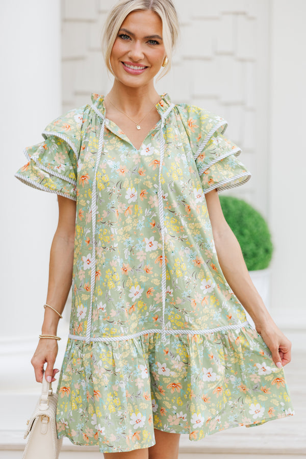 Find Your Well Sage Green Ditsy Floral Dress