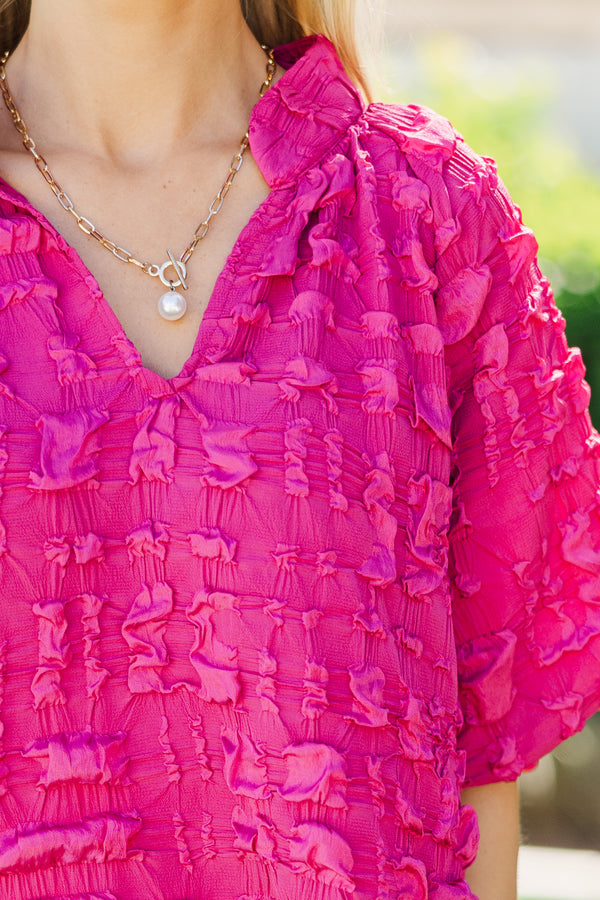 Enjoy Your Day Fuchsia Pink Textured Blouse