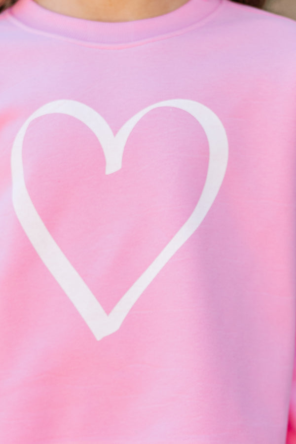 Girls: All The Love Pink Heart Graphic Sweatshirt