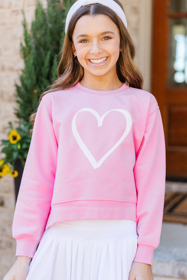 Girls: All The Love Pink Heart Graphic Sweatshirt