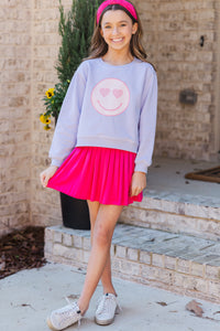 Girls: Heart Eyes Lavender Graphic Sweatshirt
