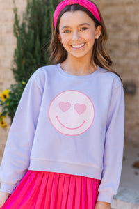 Girls: Heart Eyes Lavender Graphic Sweatshirt