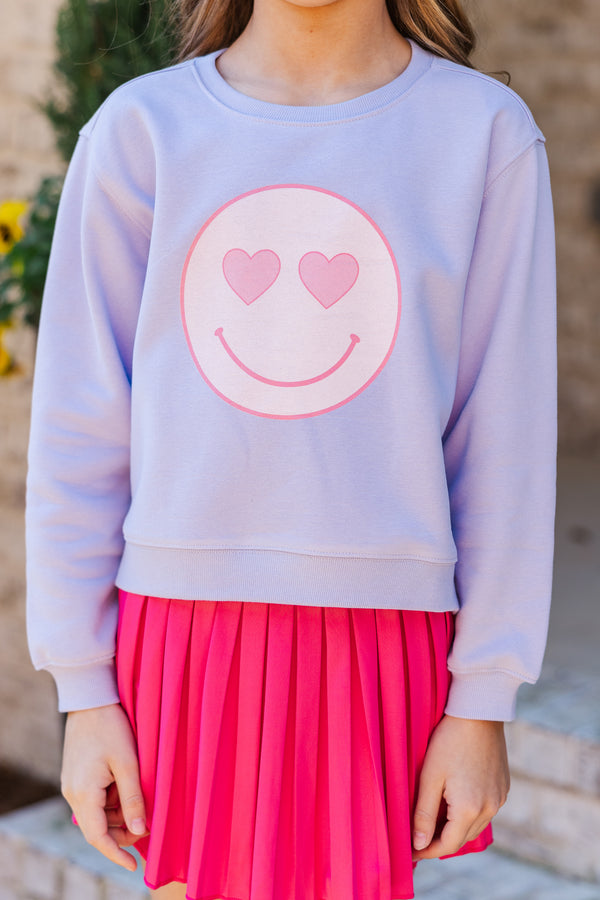 Girls: Heart Eyes Lavender Graphic Sweatshirt