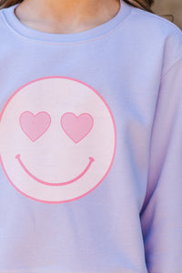 Girls: Heart Eyes Lavender Graphic Sweatshirt