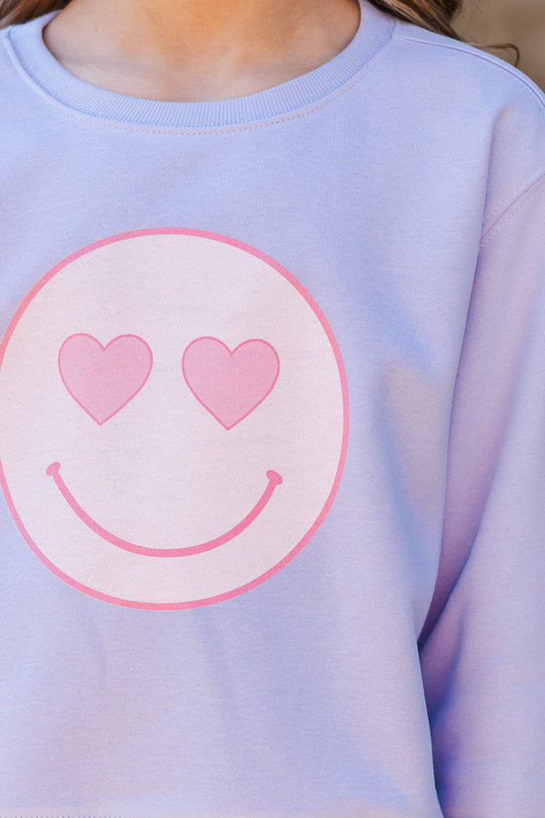Girls: Heart Eyes Lavender Graphic Sweatshirt