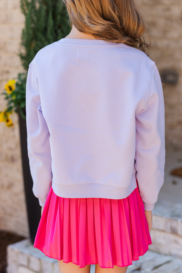 Girls: Heart Eyes Lavender Graphic Sweatshirt