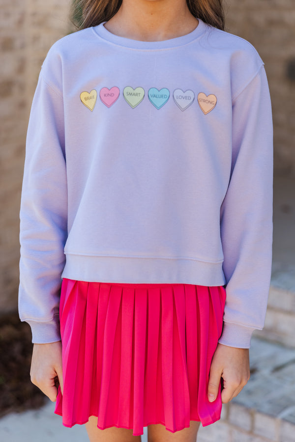 Girls: Candy Hearts Lavender Graphic Sweatshirt