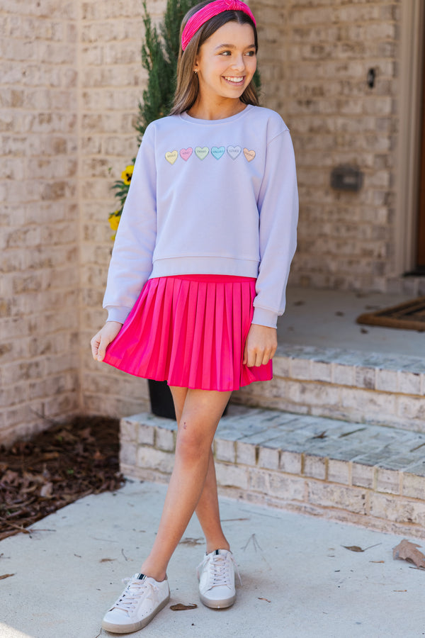 Girls: Candy Hearts Lavender Graphic Sweatshirt