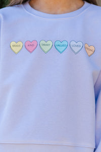 Girls: Candy Hearts Lavender Graphic Sweatshirt