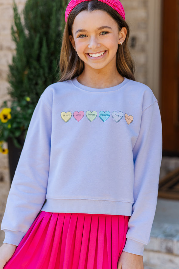 Girls: Candy Hearts Lavender Graphic Sweatshirt