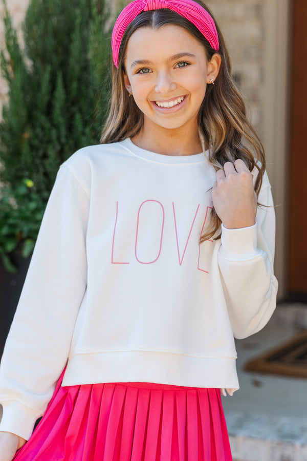 Girls: L-O-V-E White Graphic Sweatshirt