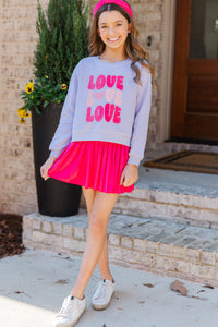 Girls: All My Heart Lavender Graphic Sweatshirt