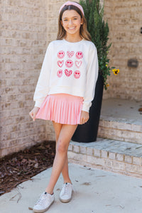 Girls: Hearts and Smiles White Graphic Sweatshirt