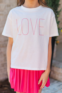 Girls: L-O-V-E White Graphic Tee