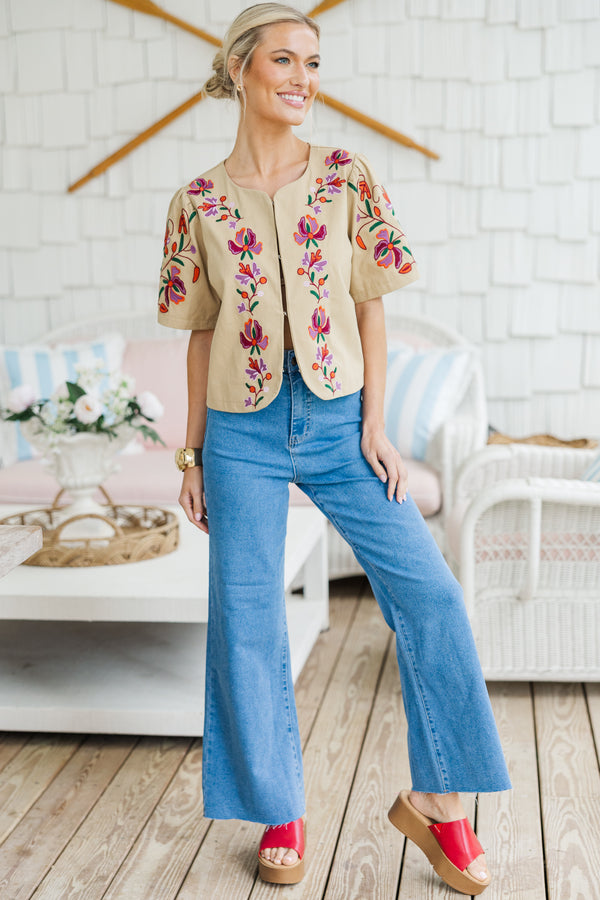 All The Charm Taupe Embroidered Jacket