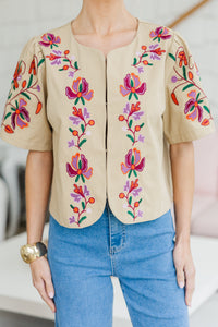 All The Charm Taupe Embroidered Jacket