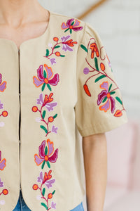All The Charm Taupe Embroidered Jacket