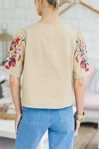 All The Charm Taupe Embroidered Jacket