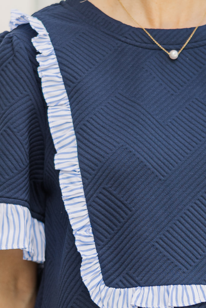 No Holding Back Navy Blue Ruffled Blouse – Shop the Mint