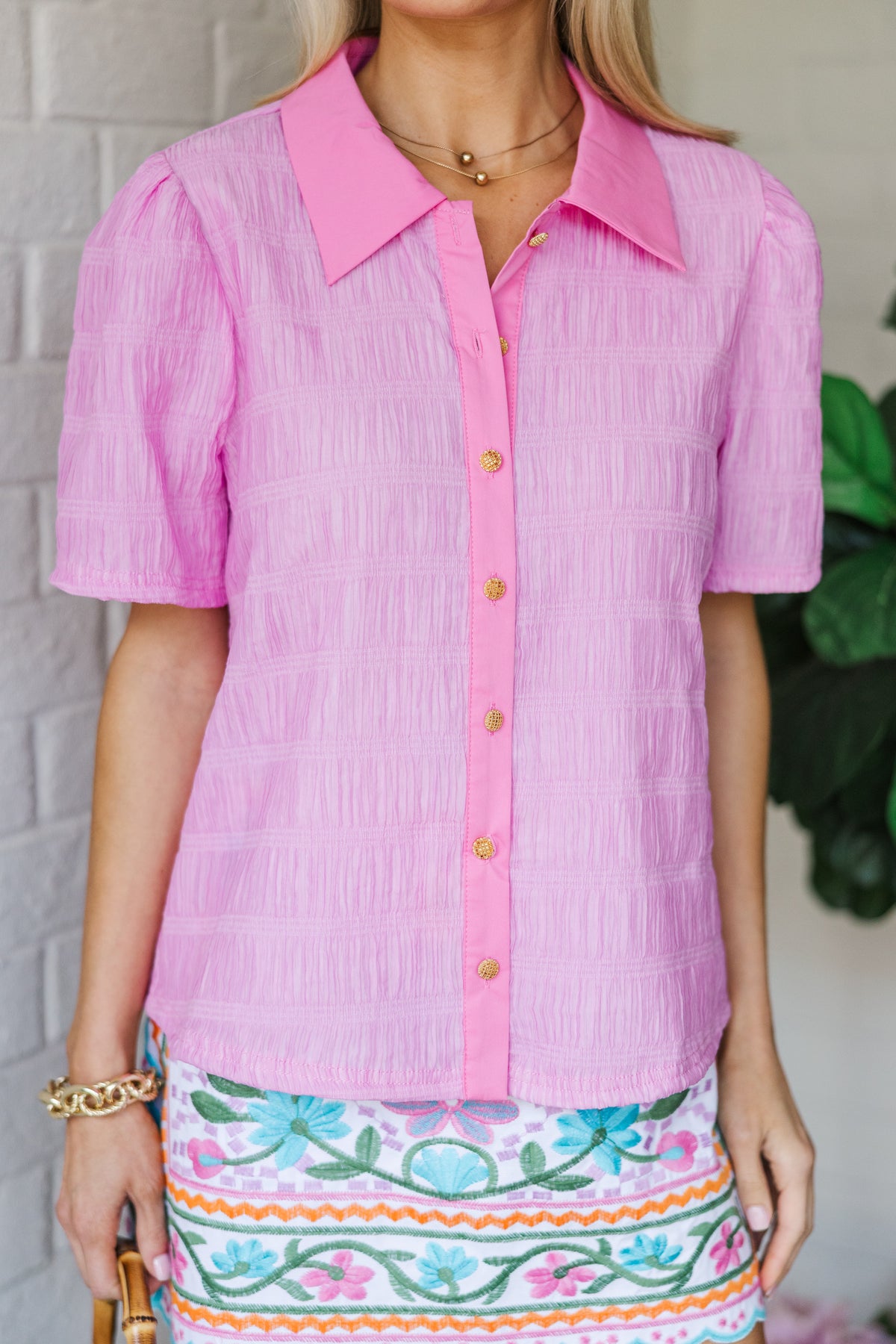 Classic Case Pink Textured Blouse – Shop the Mint