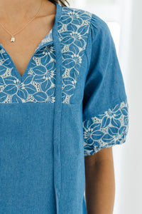 Make Your Case Blue Embroidered Blouse