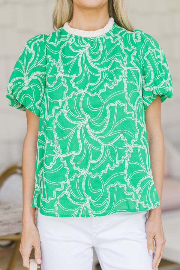 Above and Beyond Green Embroidered Top