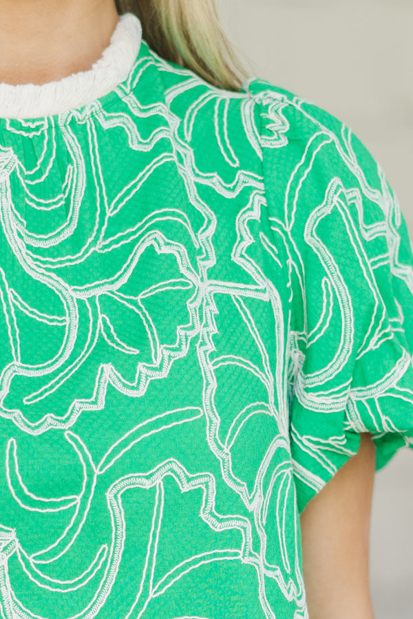 Above and Beyond Green Embroidered Top
