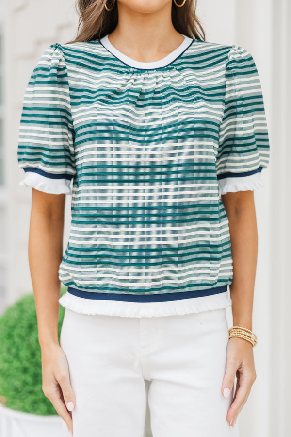 Stay the Course Green Striped Top